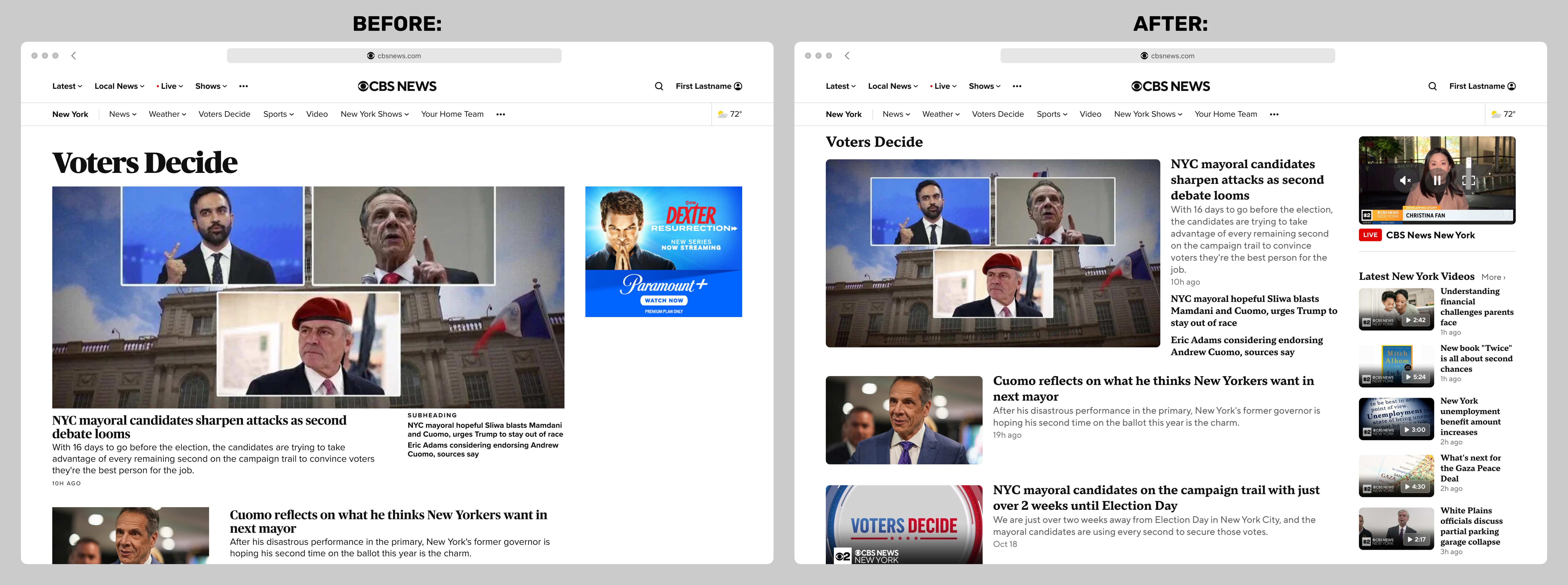 CBS News homepage redesign