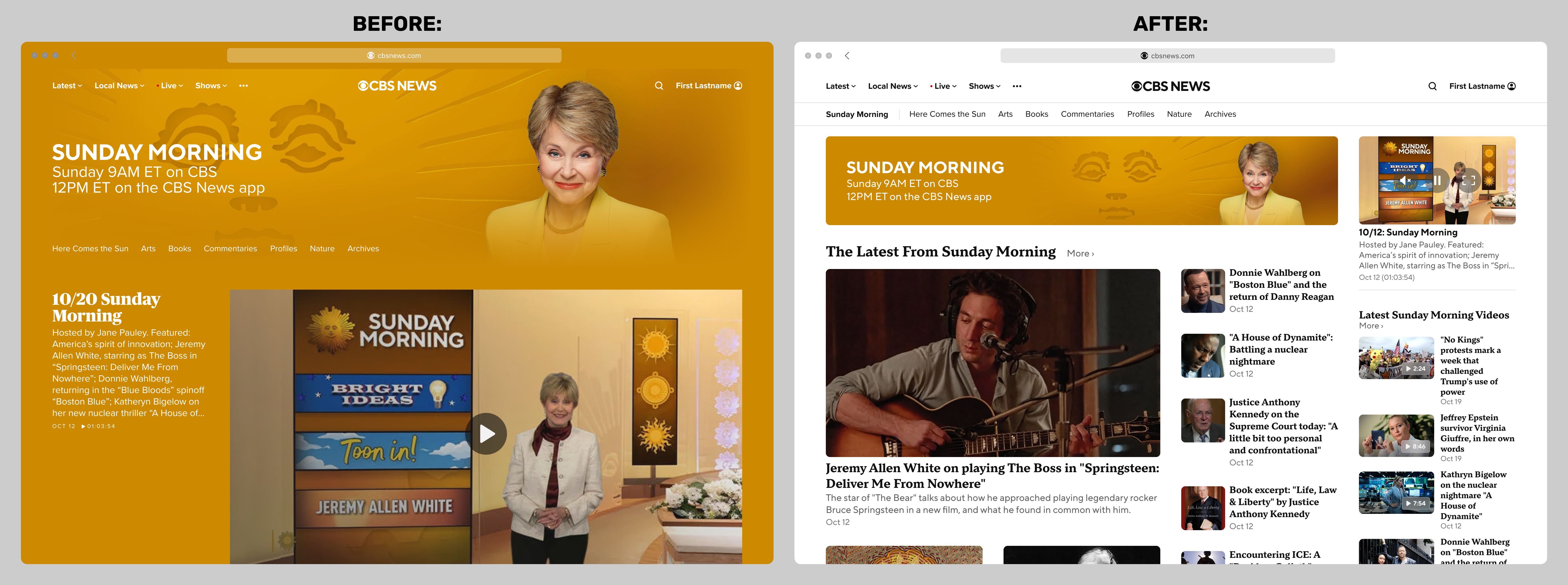 CBS News homepage redesign