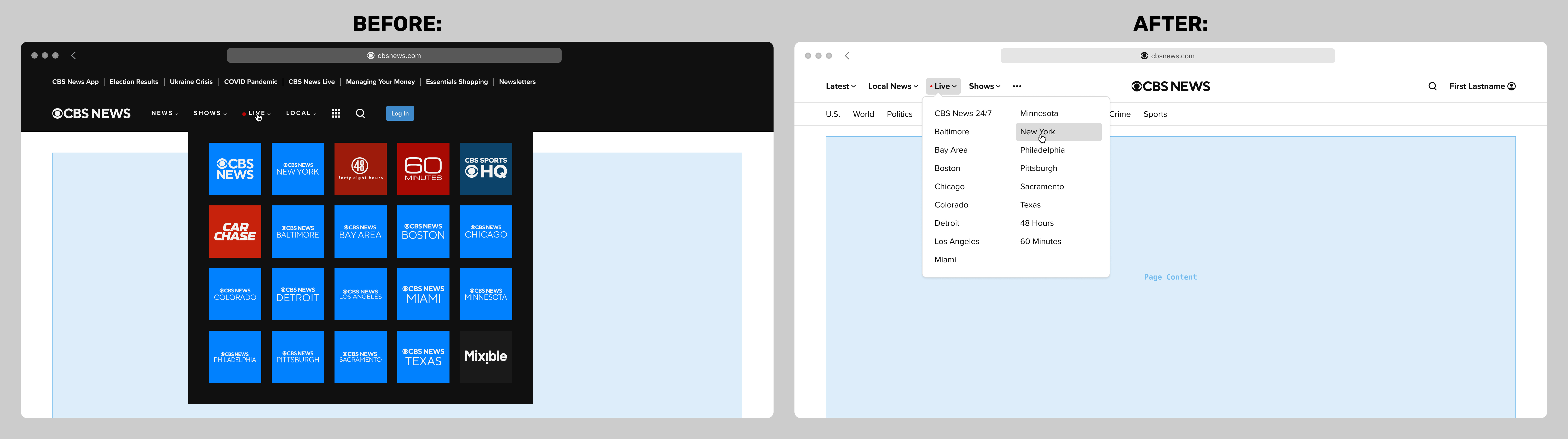 CBS News web navigation