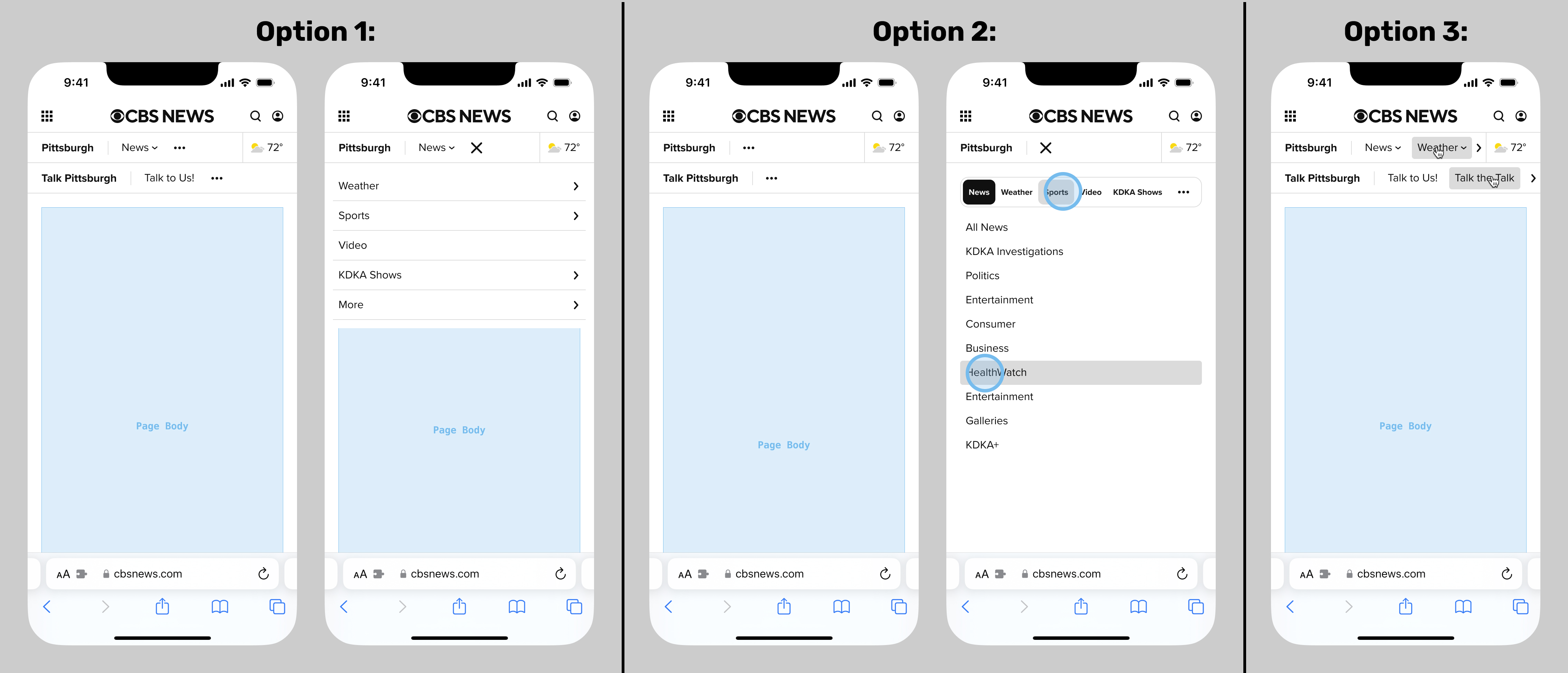 CBS News web navigation