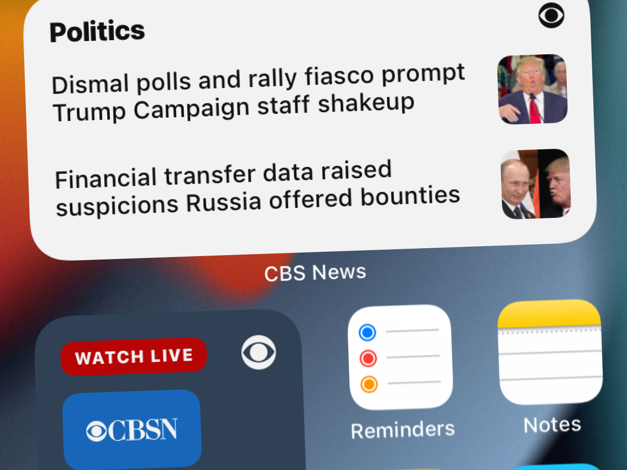 CBS News iOS Widgets and Shortcuts