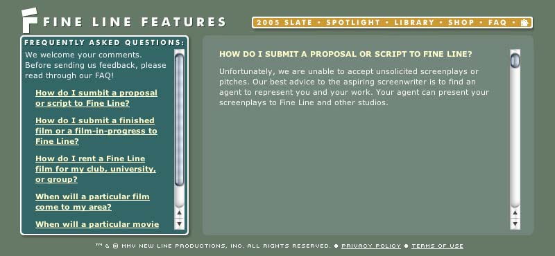 Fine Line Features - FAQ Screen