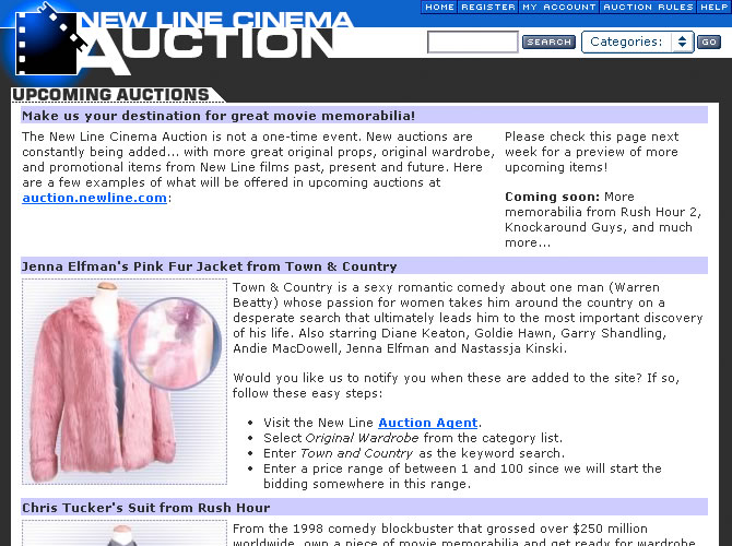 New Line Cinema Auction - Upcoming Acutions Screen