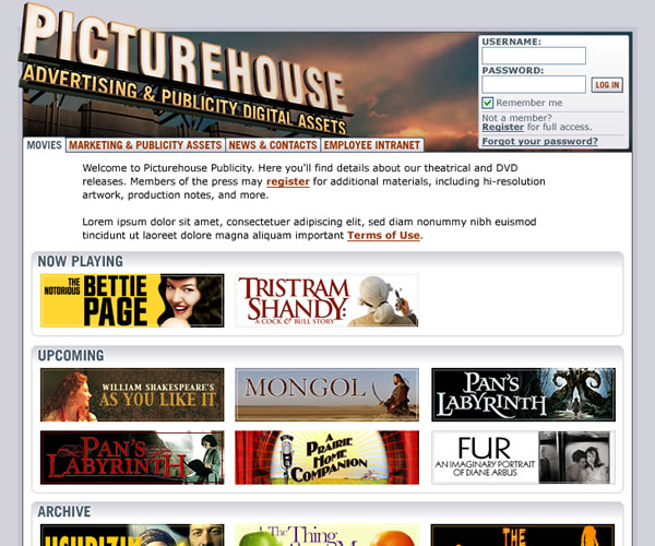 Picturehouse Extranet - Home Screen