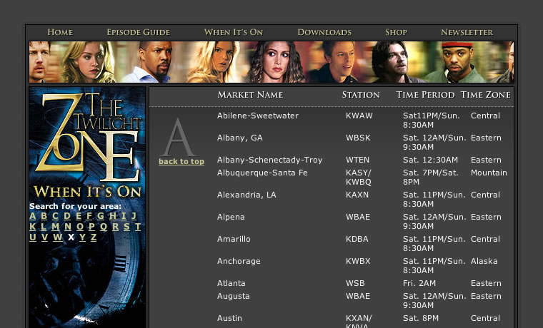The Twilight Zone - Schedule Screen