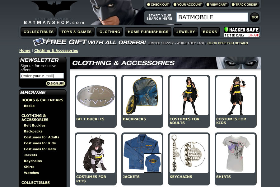 Batman Shop - Category Screen
