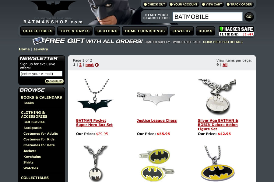 Batman Shop - Subategory Screen