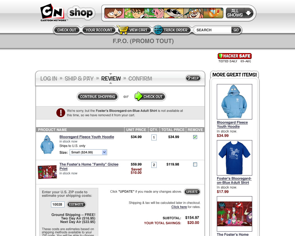 Cartoon Network Shop - Shopping Cart