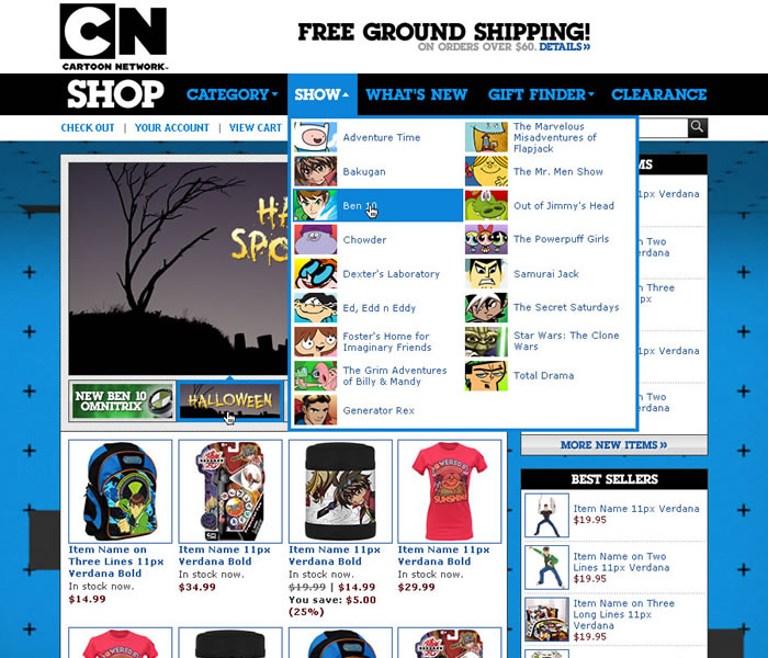 Cartoon Network Shop - Home Screen