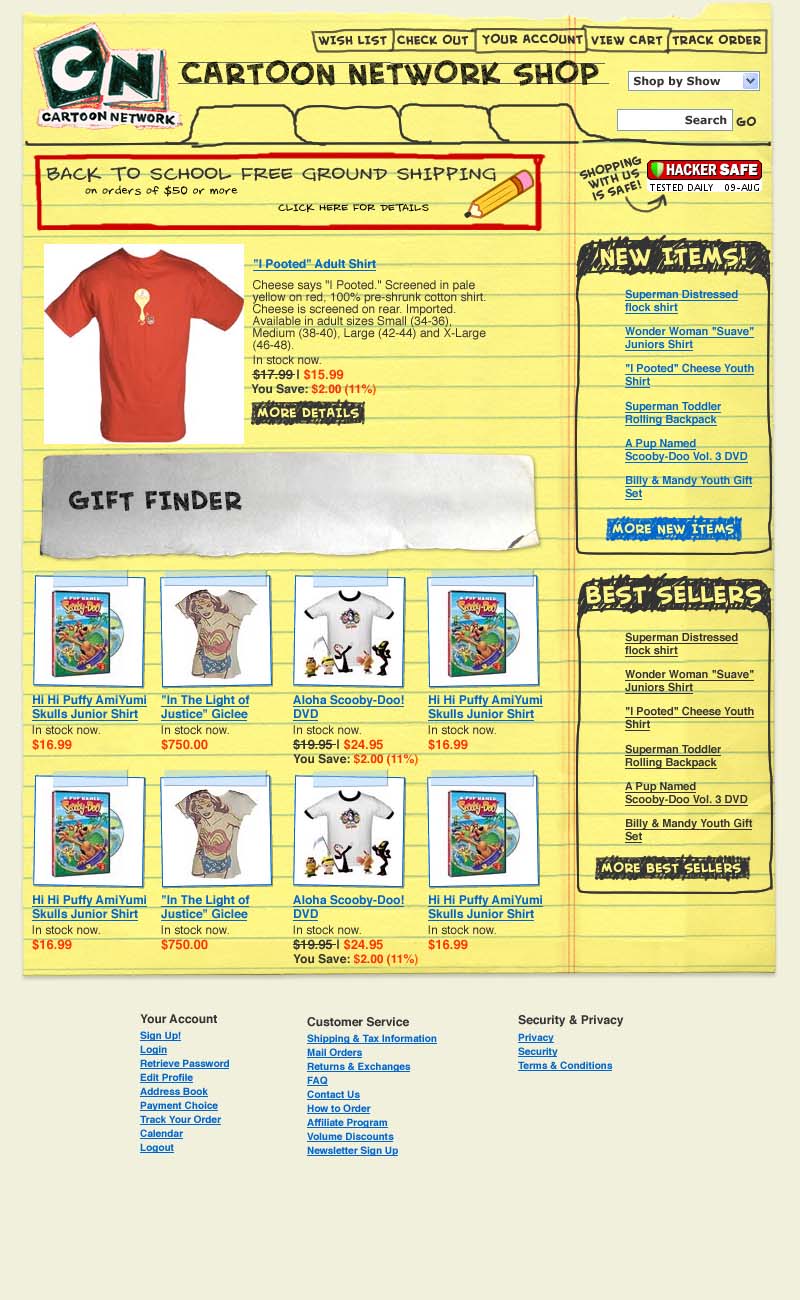 Cartoon Network Shop - Unused Homepage Design