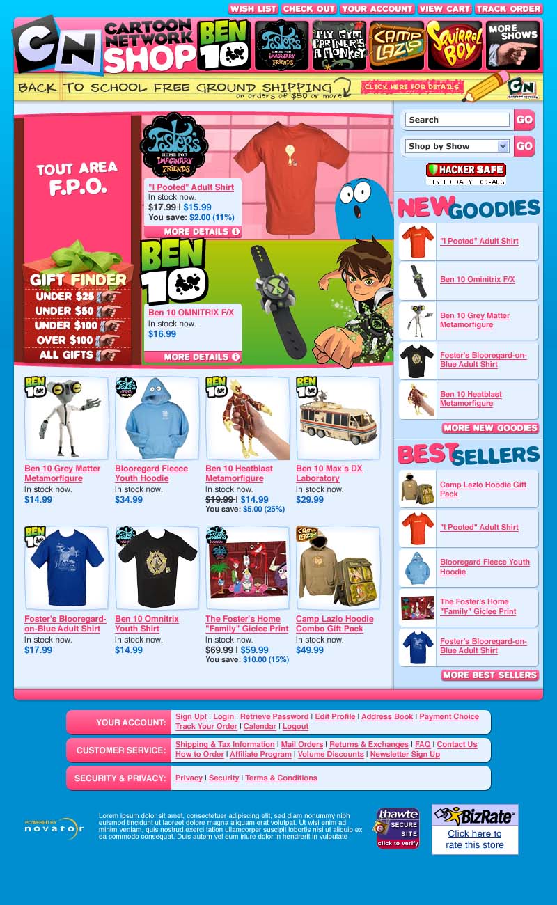 Cartoon Network Shop - Unused Homepage Design