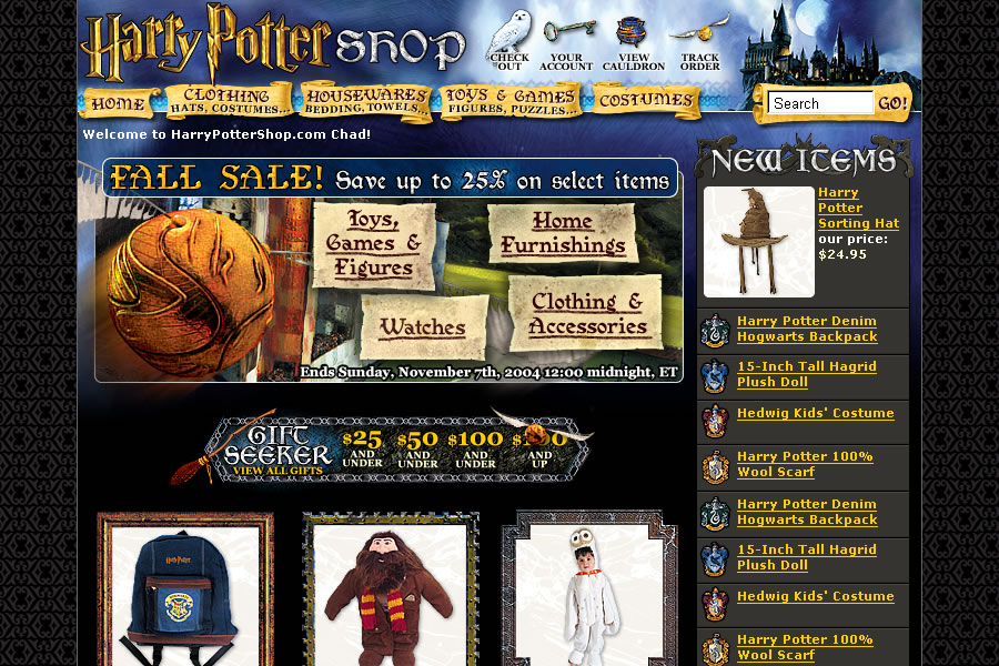 Harry Potter Shop - Home Screen