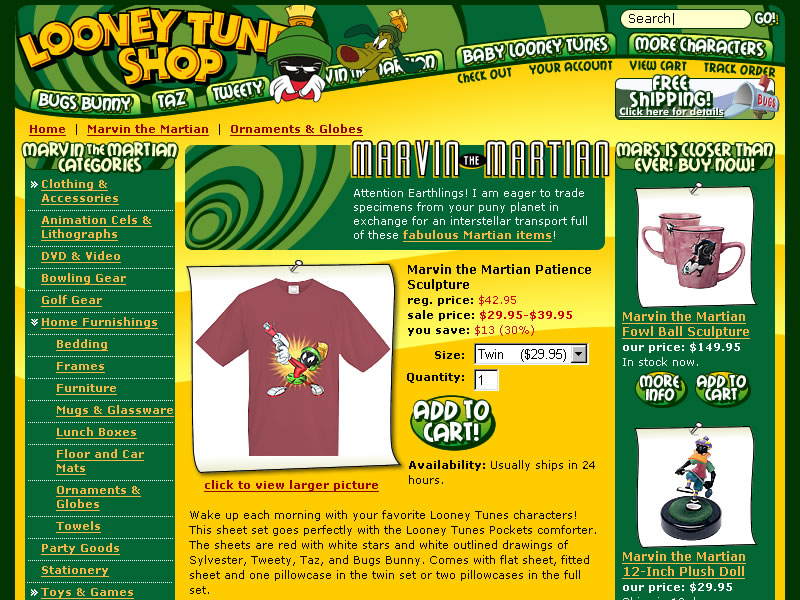 Looney Tunes Shop - Category Screen