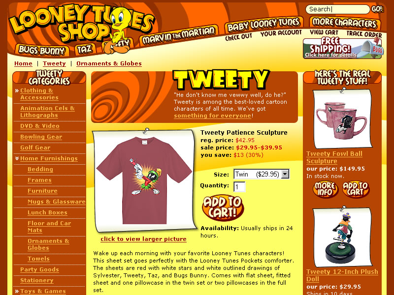 Looney Tunes Shop - Category Screen