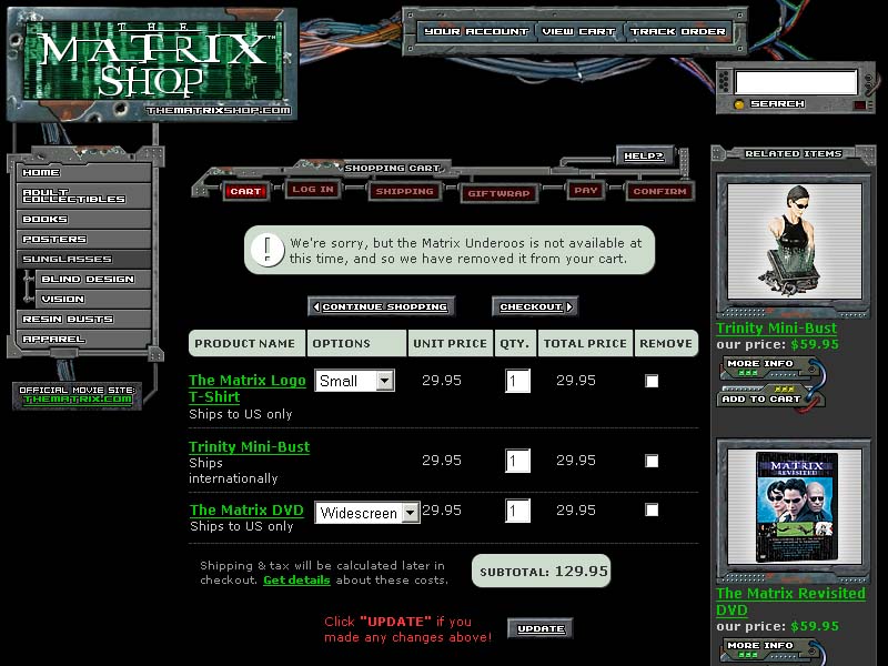 The Matrix Shop - Shopping Cart