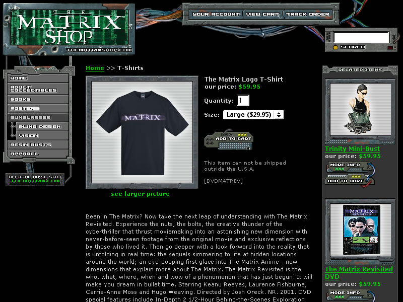 The Matrix Shop - Product Detail Screen