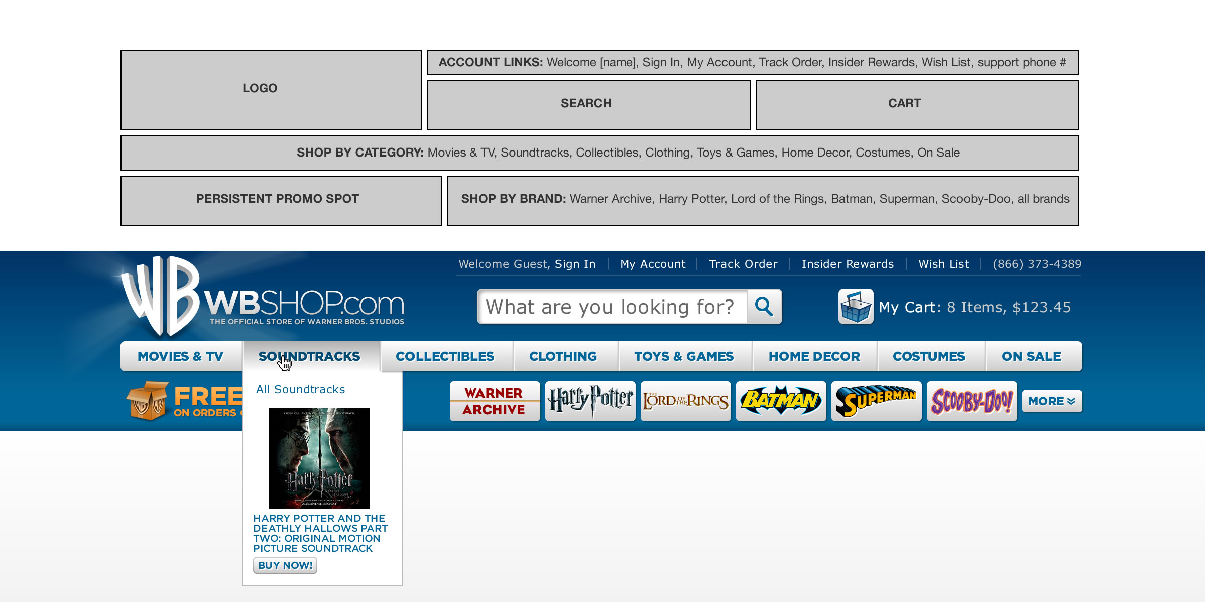 WBshop header wireframe