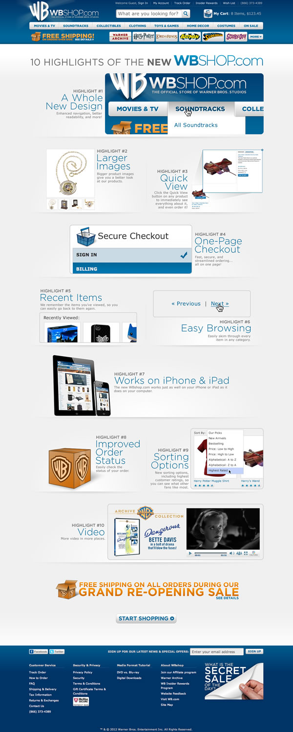 WBshop.com - Highlights Screen